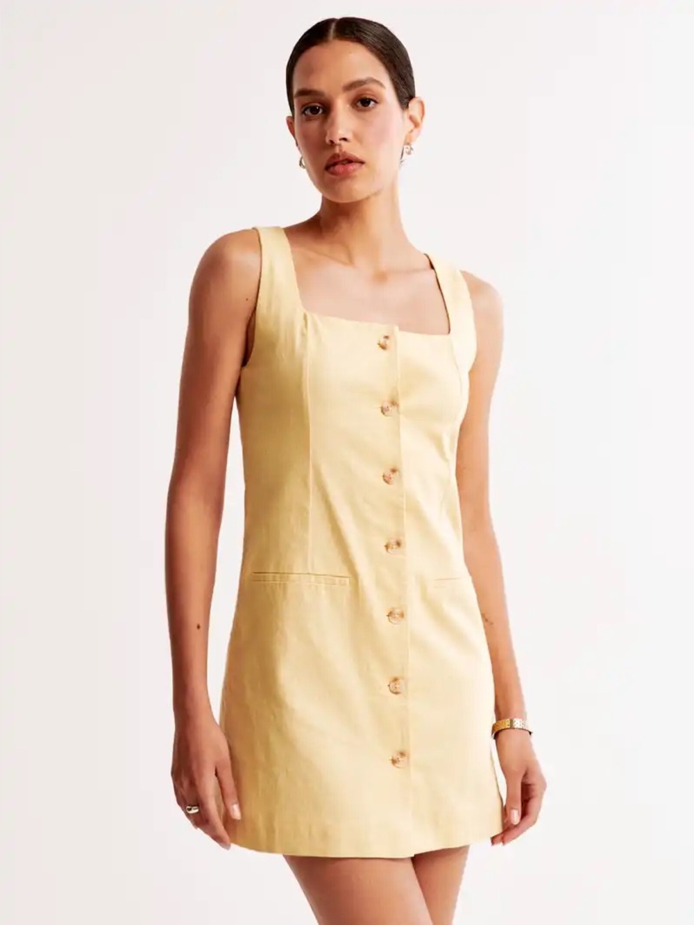 Abercrombie & Fitch Pale‎ Yellow Button-Front Mini Dress